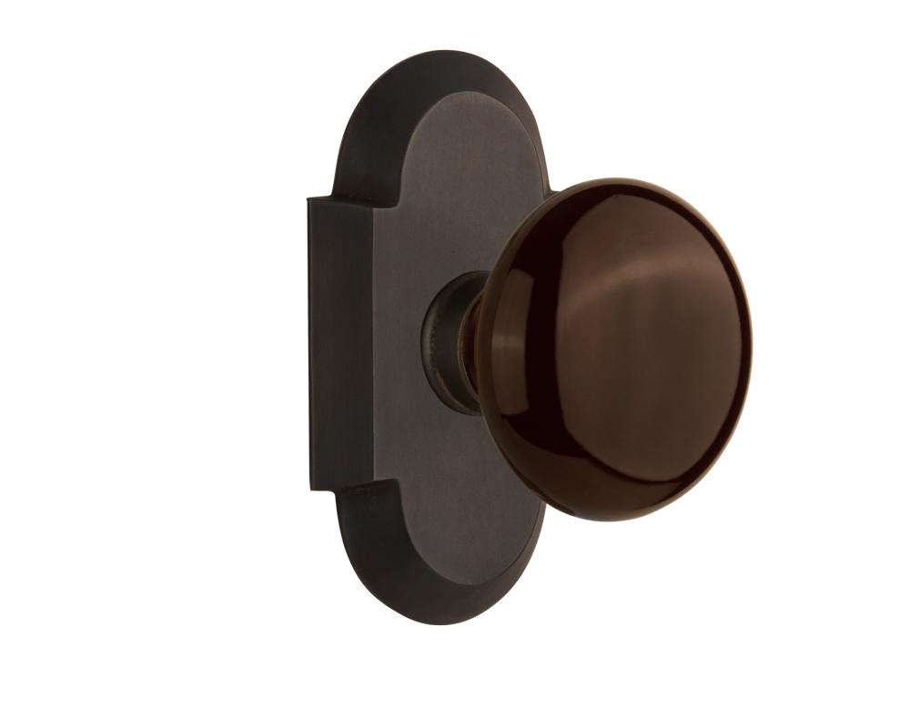 Nostalgic Warehouse Cottage Plate Passage Brown Porcelain Door Knob in Oil-Rubbed Bronze