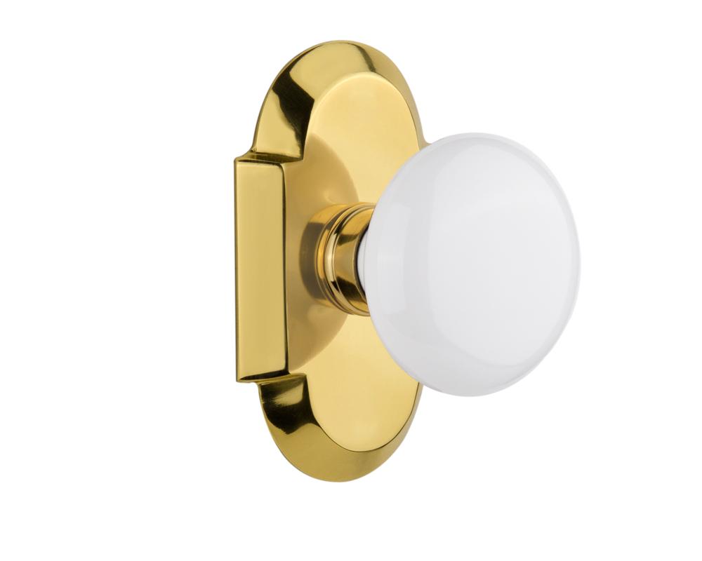 Nostalgic Warehouse Cottage Plate Passage White Porcelain Door Knob in Polished Brass