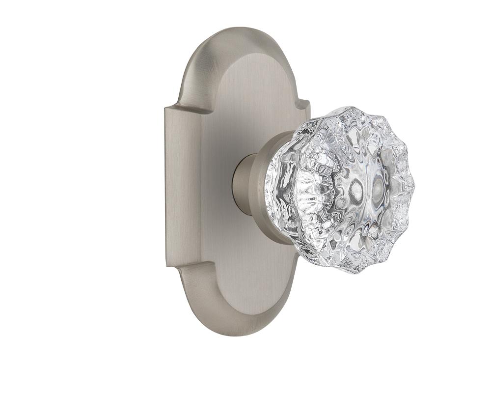 Nostalgic Warehouse Cottage Plate Privacy Crystal Glass Door Knob in Satin Nickel