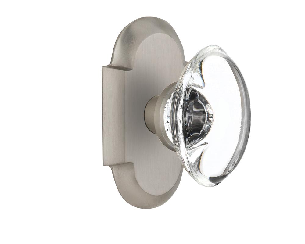 Nostalgic Warehouse Cottage Plate Privacy Oval Clear Crystal Glass Door Knob in Satin Nickel