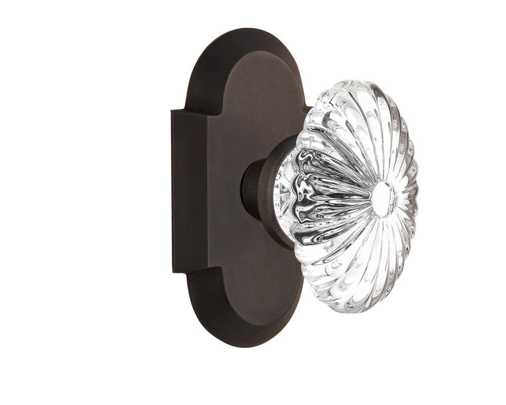 Nostalgic Warehouse Cottage Plate Privacy Oval Fluted Crystal Glass Door Knob in Oil-Rubbed Bronze