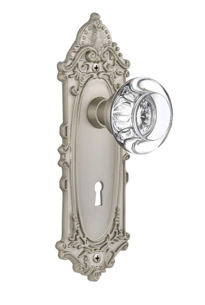 Nostalgic Warehouse Victorian Plate with Keyhole Passage Round Clear Crystal Glass Door Knob in Sa
