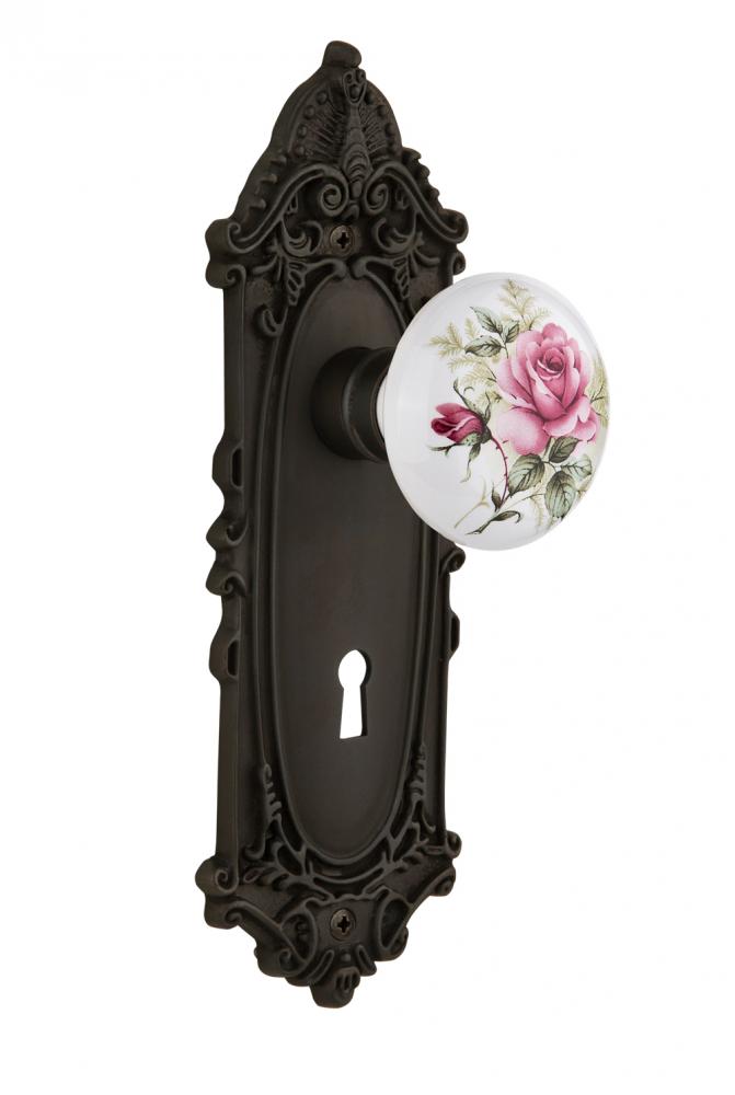 Nostalgic Warehouse Victorian Plate with Keyhole Passage White Rose Porcelain Door Knob in Oil-Rub