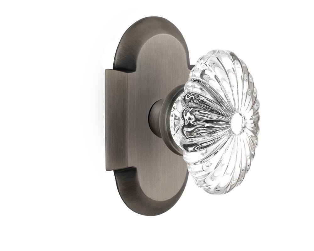 Nostalgic Warehouse Cottage Plate Single Dummy Oval Fluted Crystal Glass Door Knob in Antique Pewt