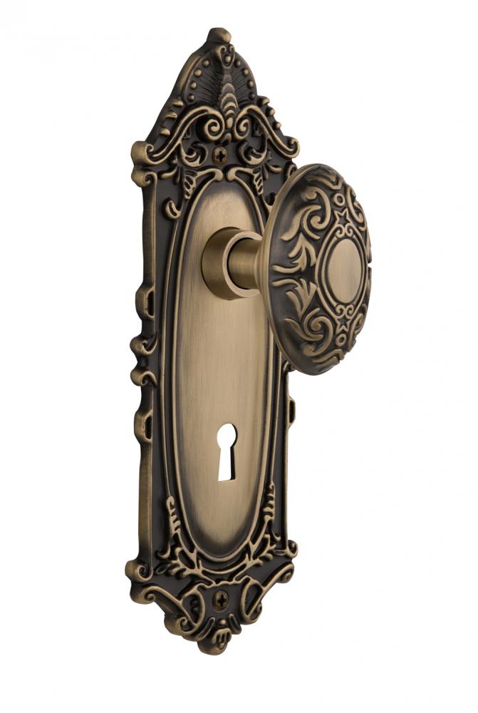 Nostalgic Warehouse Victorian Plate with Keyhole Passage Victorian Door Knob in Antique Brass