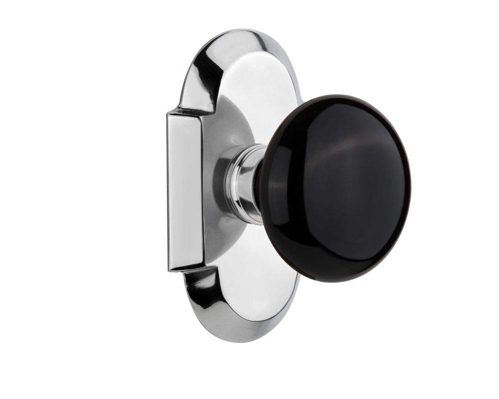 Nostalgic Warehouse Cottage Plate Single Dummy Black Porcelain Door Knob in Bright Chrome