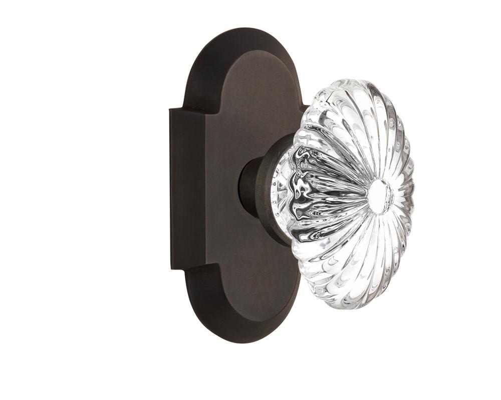 Nostalgic Warehouse Cottage Plate Double Dummy Oval Fluted Crystal Glass Door Knob in Oil-Rubbed B