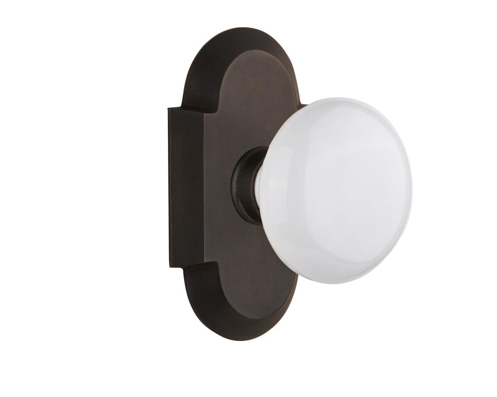 Nostalgic Warehouse Cottage Plate Double Dummy White Porcelain Door Knob in Oil-Rubbed Bronze