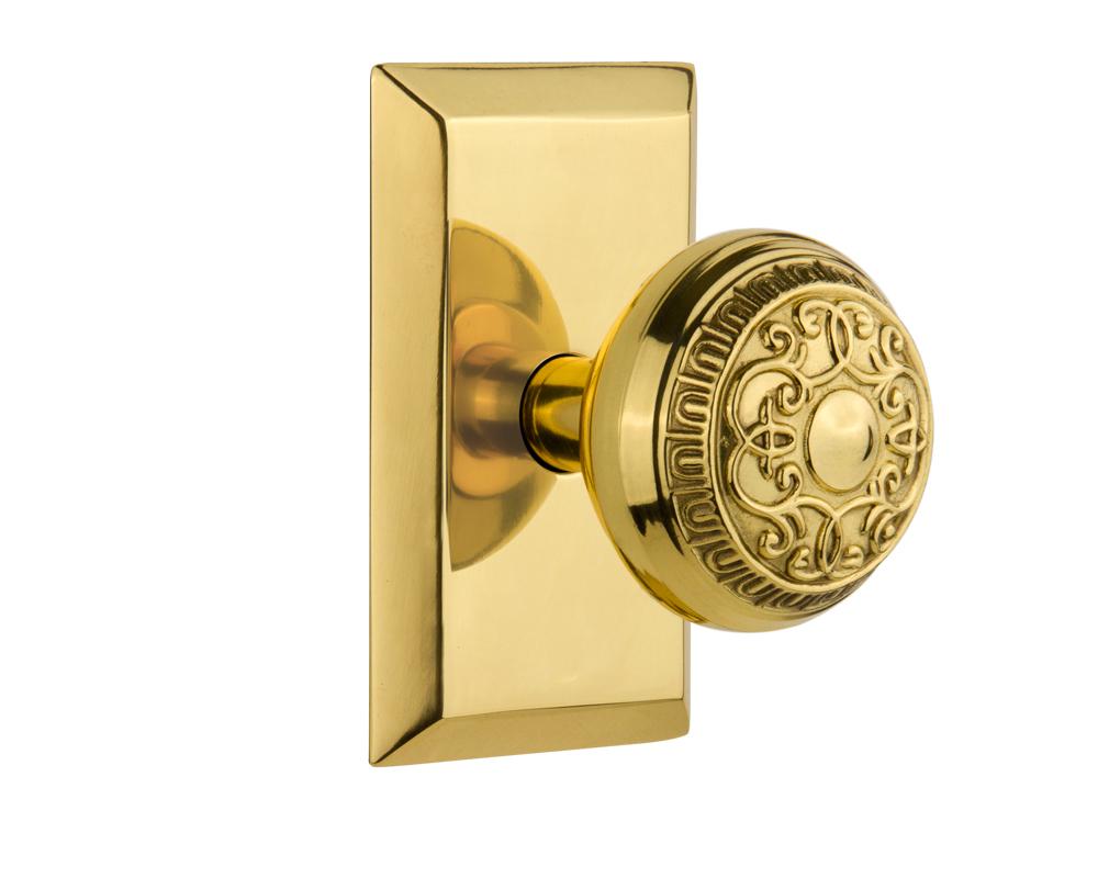 Nostalgic Warehouse Studio Plate Passage Egg & Dart Door Knob in Polished Brass