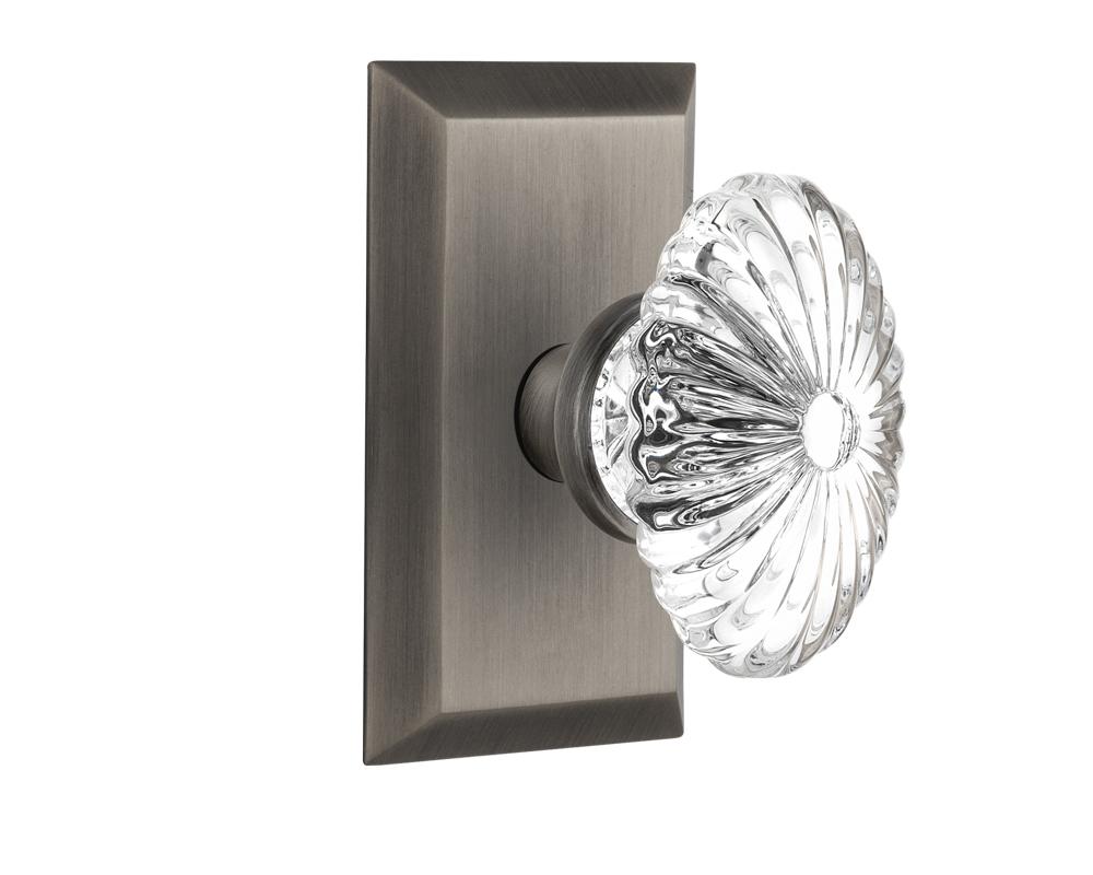 Nostalgic Warehouse Studio Plate Passage Oval Fluted Crystal Glass Door Knob in Antique Pewter