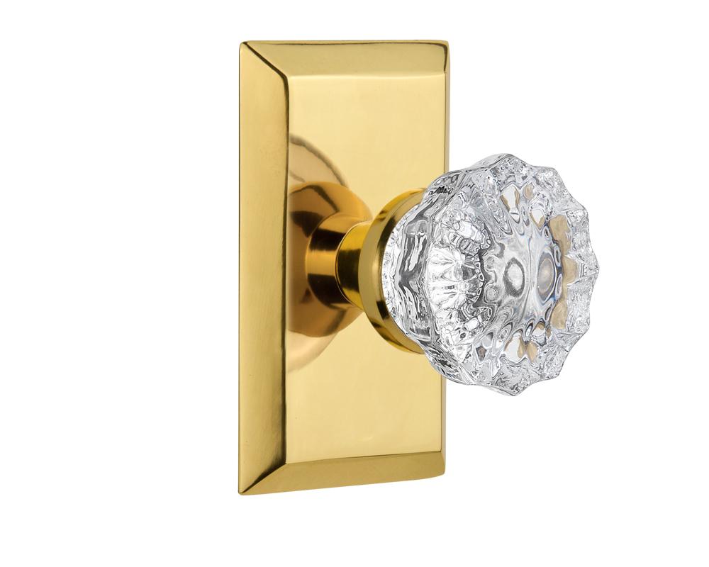 Nostalgic Warehouse Studio Plate Privacy Crystal Glass Door Knob in Polished Brass