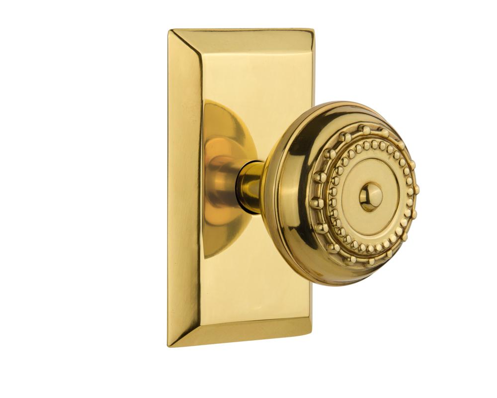 Nostalgic Warehouse Studio Plate Privacy Meadows Door Knob in Polished Brass