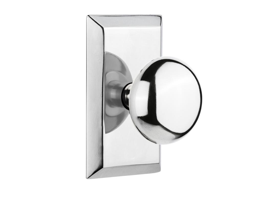 Nostalgic Warehouse Studio Plate Single Dummy New York Door Knob in Bright Chrome