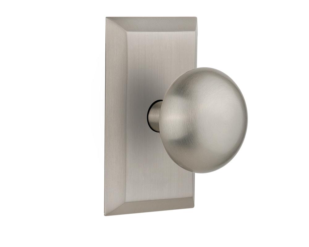 Nostalgic Warehouse Studio Plate Single Dummy New York Door Knob in Satin Nickel