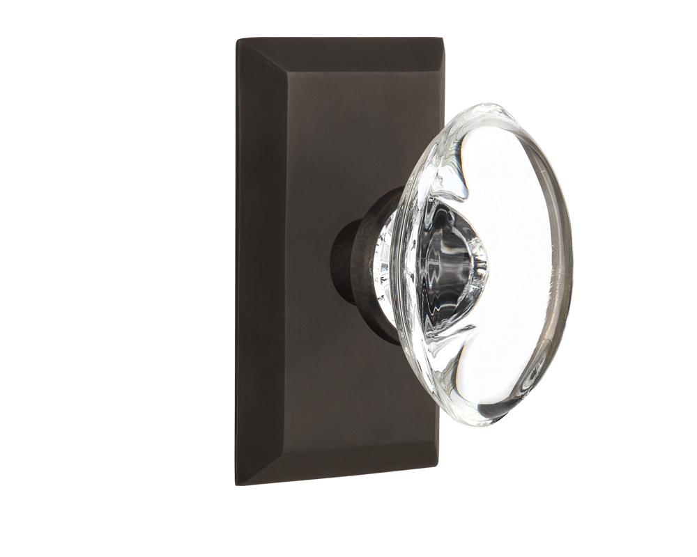 Nostalgic Warehouse Studio Plate Single Dummy Oval Clear Crystal Glass Door Knob in Oil-Rubbed Bro