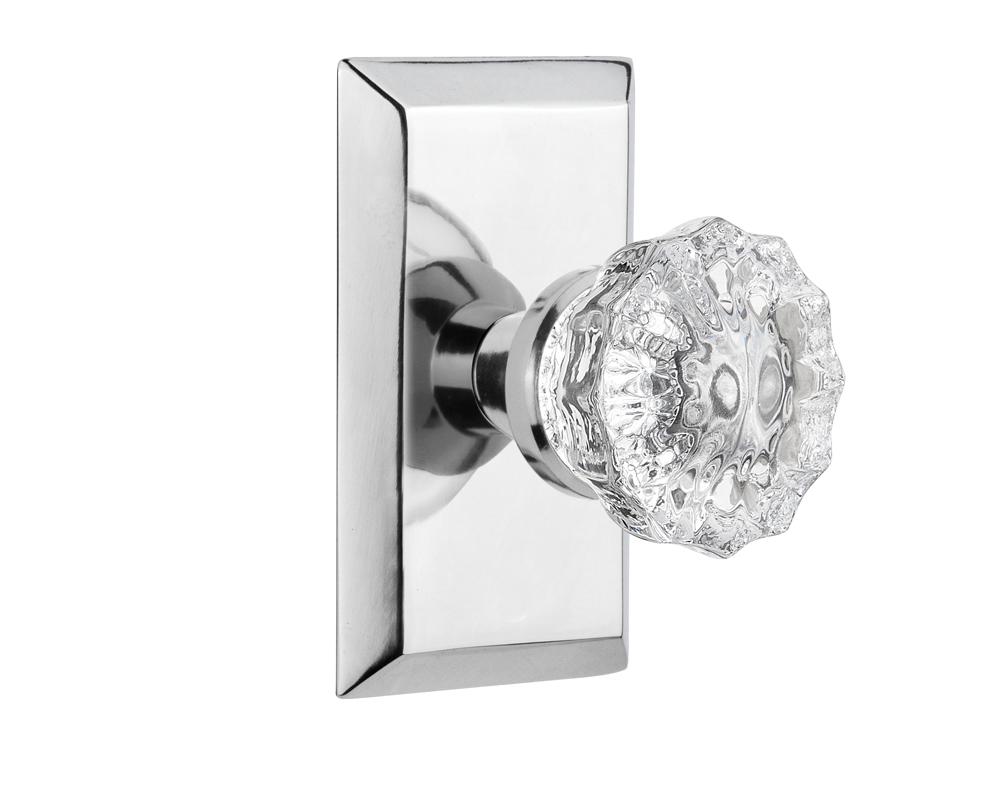 Nostalgic Warehouse Studio Plate Double Dummy Crystal Glass Door Knob in Bright Chrome