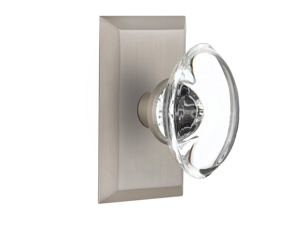 Nostalgic Warehouse Studio Plate Double Dummy Oval Clear Crystal Glass Door Knob in Satin Nickel