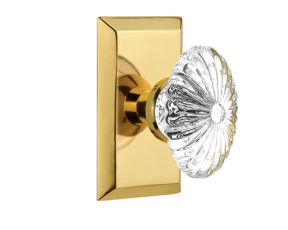 Nostalgic Warehouse Studio Plate Double Dummy Oval Fluted Crystal Glass Door Knob in Polished Bras