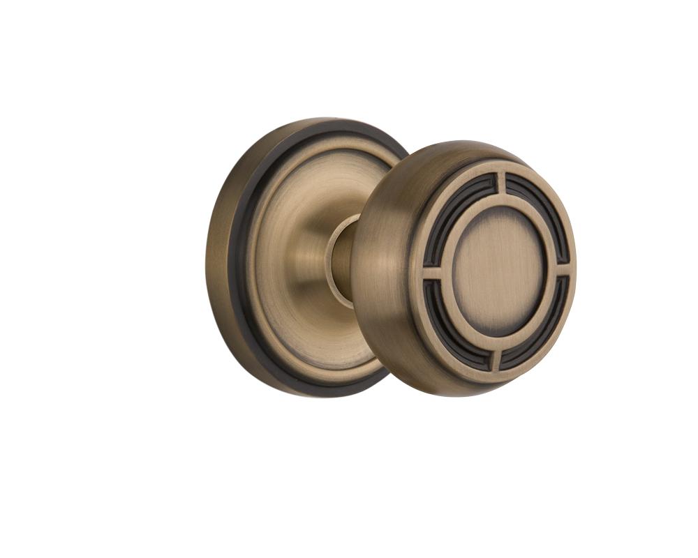 Nostalgic Warehouse Classic Rosette Privacy Mission Door Knob in Antique Brass