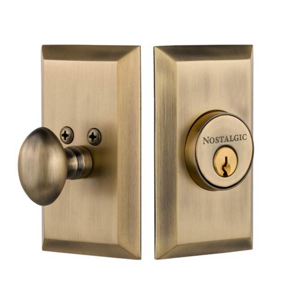 Nostalgic Warehouse Studio Plate Single Cylinder Deadbolt in Antique Brass