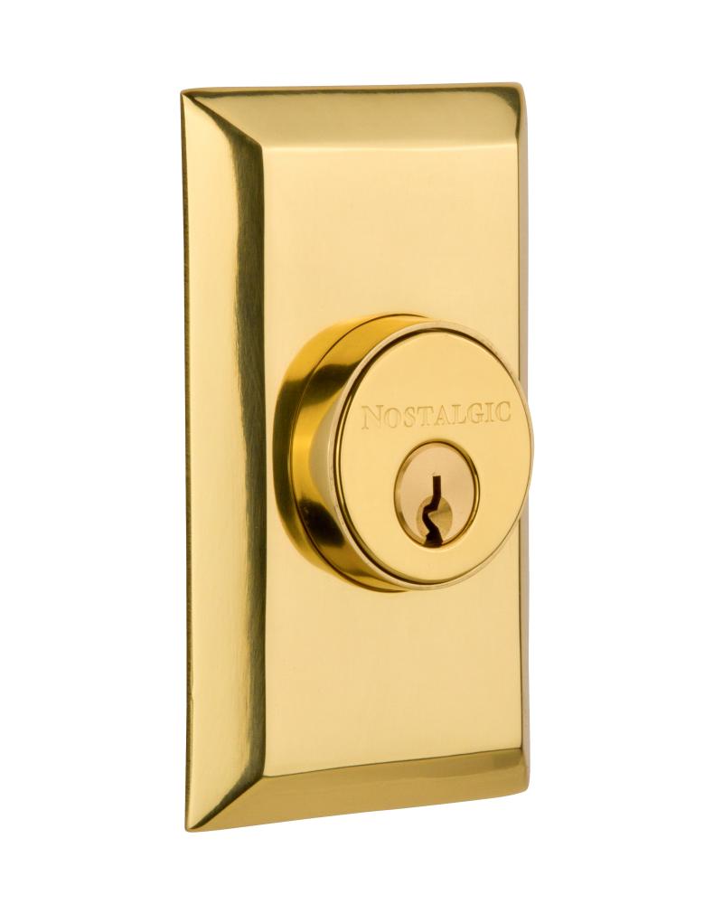 Nostalgic Warehouse Studio Plate Double Cylinder Deadbolt in Polished Brass