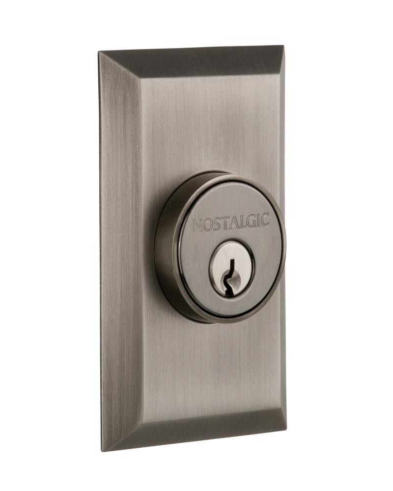 Nostalgic Warehouse Studio Plate Double Cylinder Deadbolt in Antique Pewter