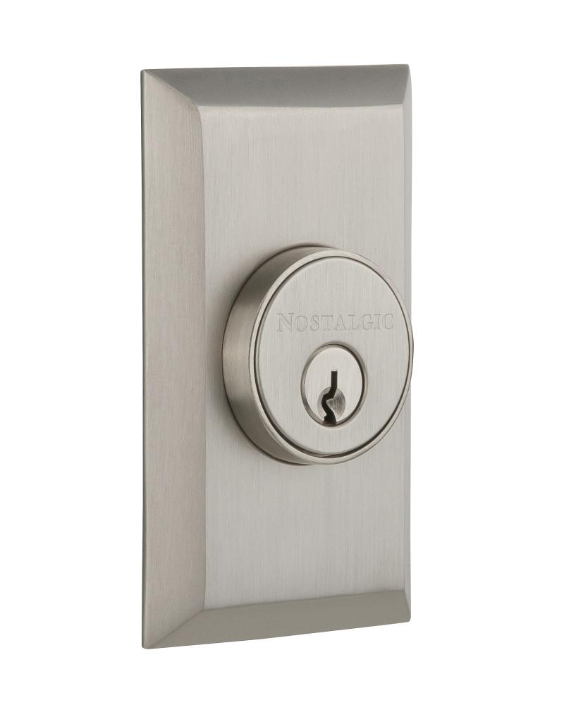 Nostalgic Warehouse Studio Plate Double Cylinder Deadbolt in Satin Nickel