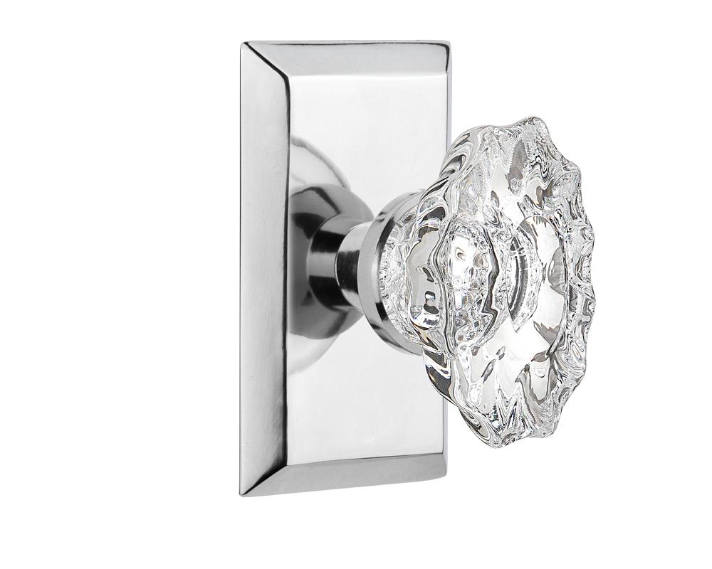 Nostalgic Warehouse Studio Plate Passage Chateau Door Knob in Bright Chrome