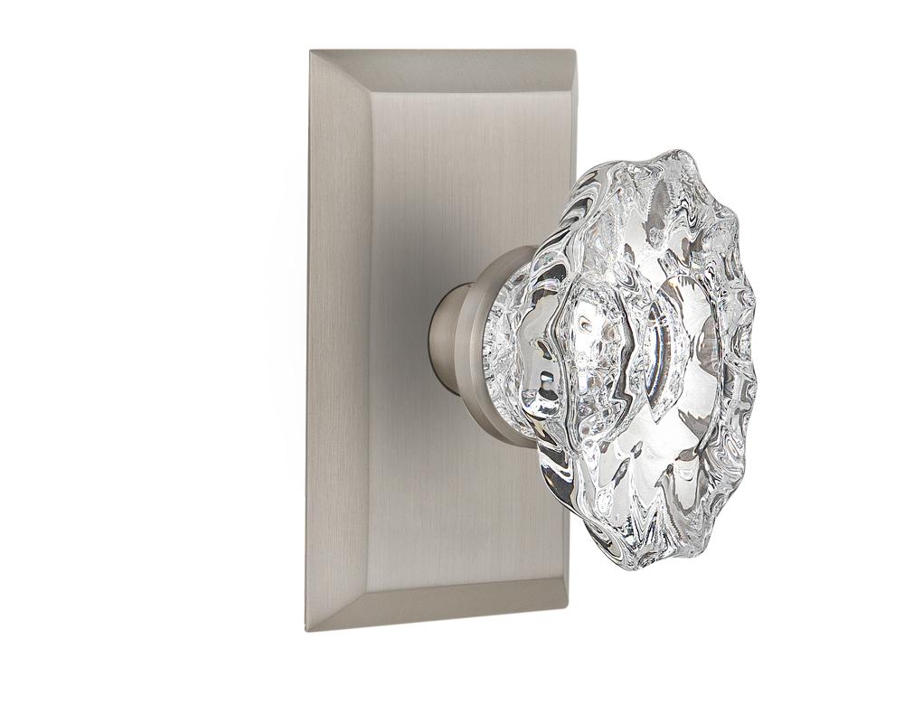 Nostalgic Warehouse Studio Plate Passage Chateau Door Knob in Satin Nickel