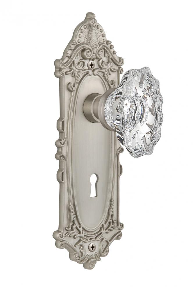 Nostalgic Warehouse Victorian Plate with Keyhole Double Dummy Chateau Door Knob in Satin Nickel
