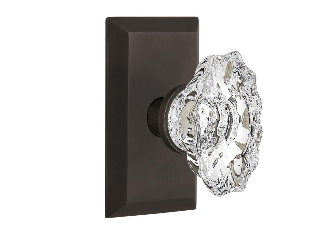 Nostalgic Warehouse Studio Plate Privacy Chateau Door Knob in Oil-Rubbed Bronze