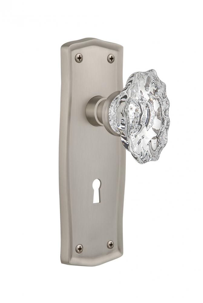 Nostalgic Warehouse Prairie Plate with Keyhole Privacy Chateau Door Knob in Satin Nickel