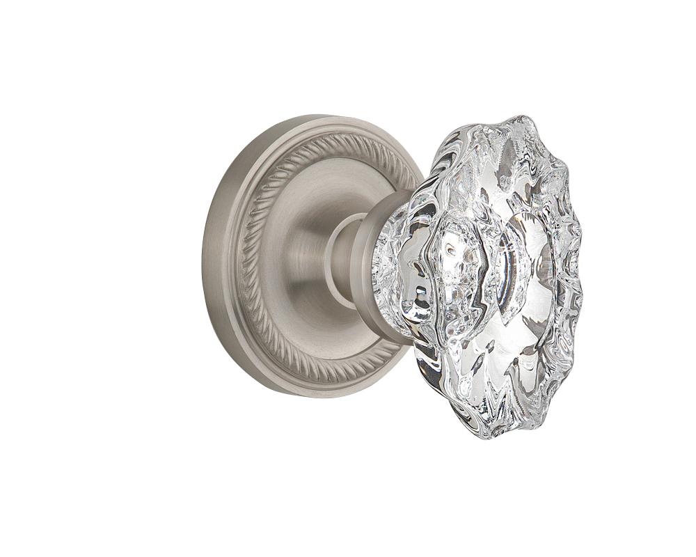 Nostalgic Warehouse Rope Rosette Interior Mortise Chateau Door Knob in Satin Nickel