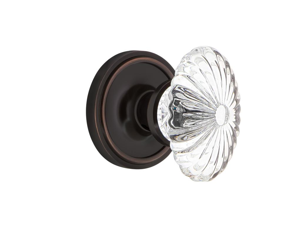 Nostalgic Warehouse Classic Rosette Privacy Oval Fluted Crystal Glass Door Knob in Timeless Bronze