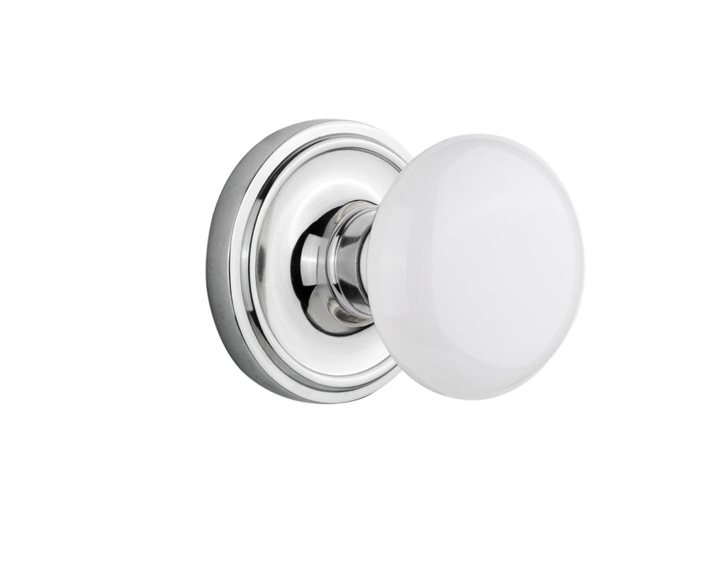 Nostalgic Warehouse Classic Rosette Privacy White Porcelain Door Knob in Bright Chrome