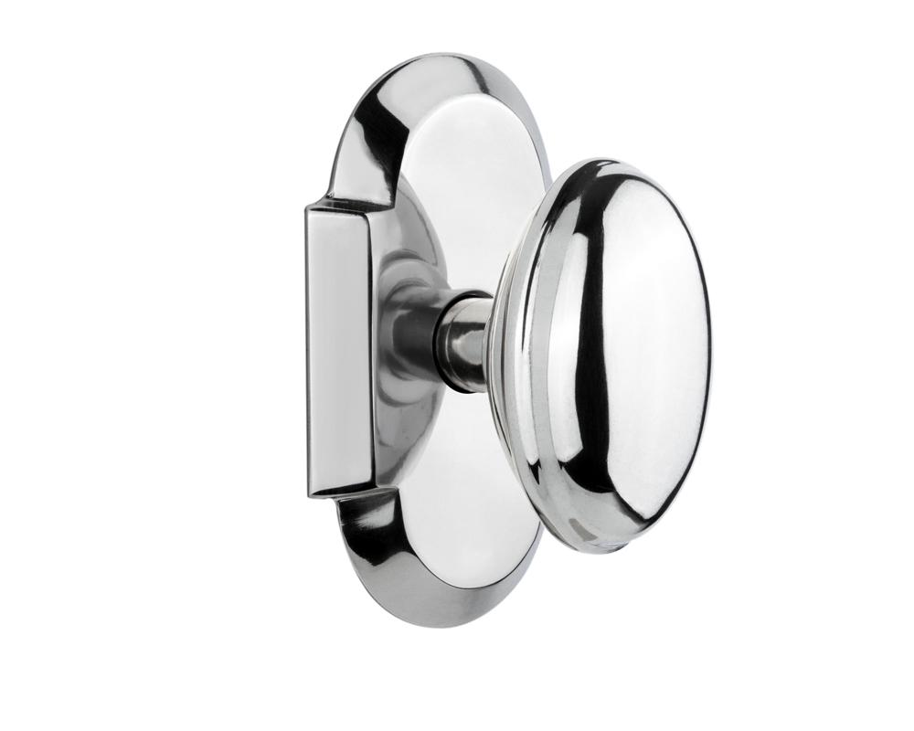 Nostalgic Warehouse Cottage Plate Privacy Homestead Door Knob in Bright Chrome