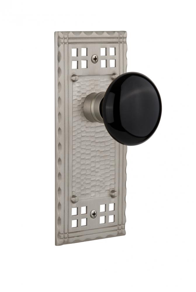 Nostalgic Warehouse Craftsman Plate Privacy Black Porcelain Door Knob in Satin Nickel