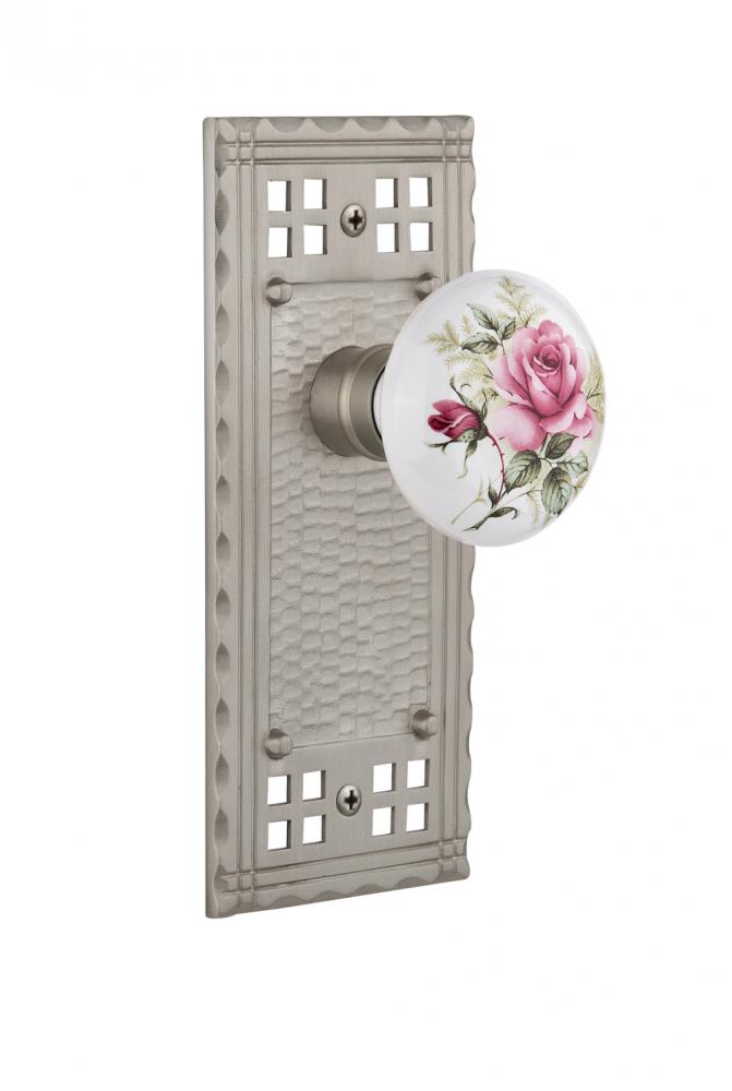 Nostalgic Warehouse Craftsman Plate Privacy White Rose Porcelain Door Knob in Satin Nickel