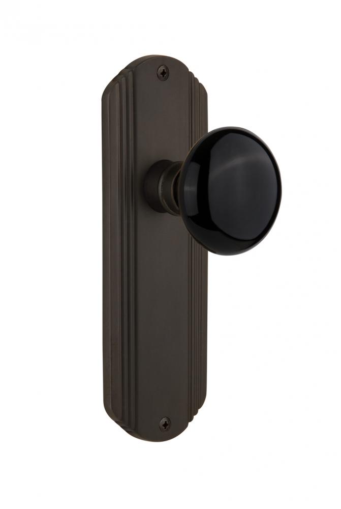 Nostalgic Warehouse Deco Plate Privacy Black Porcelain Door Knob in Oil-Rubbed Bronze