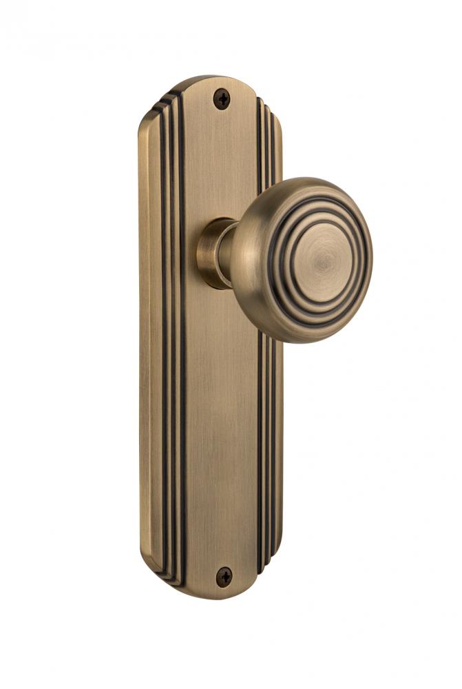 Nostalgic Warehouse Deco Plate Privacy Deco Door Knob in Antique Brass