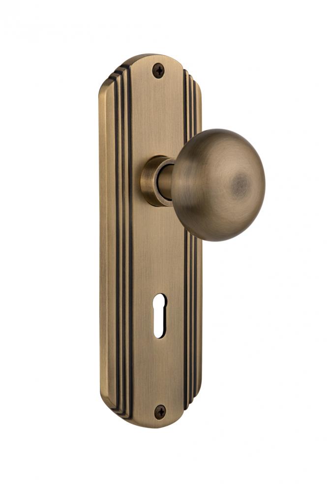 Nostalgic Warehouse Deco Plate Privacy New York Door Knob in Antique Brass