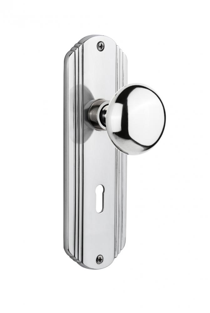Nostalgic Warehouse Deco Plate Privacy New York Door Knob in Bright Chrome
