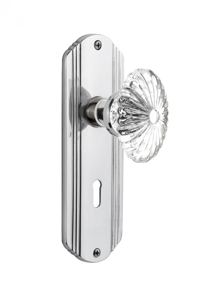 Nostalgic Warehouse Deco Plate Privacy Oval Fluted Crystal Glass Door Knob in Bright Chrome