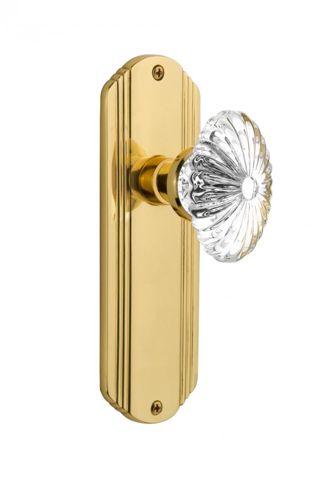 Nostalgic Warehouse Deco Plate Privacy Oval Fluted Crystal Glass Door Knob in Polished Brass