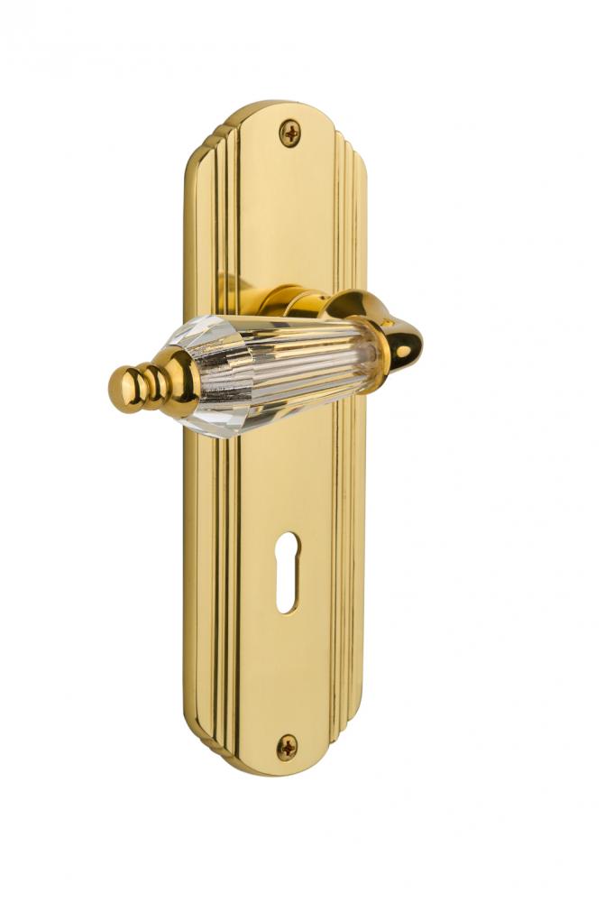 Nostalgic Warehouse Deco Plate Privacy Parlor Lever in Polished Brass