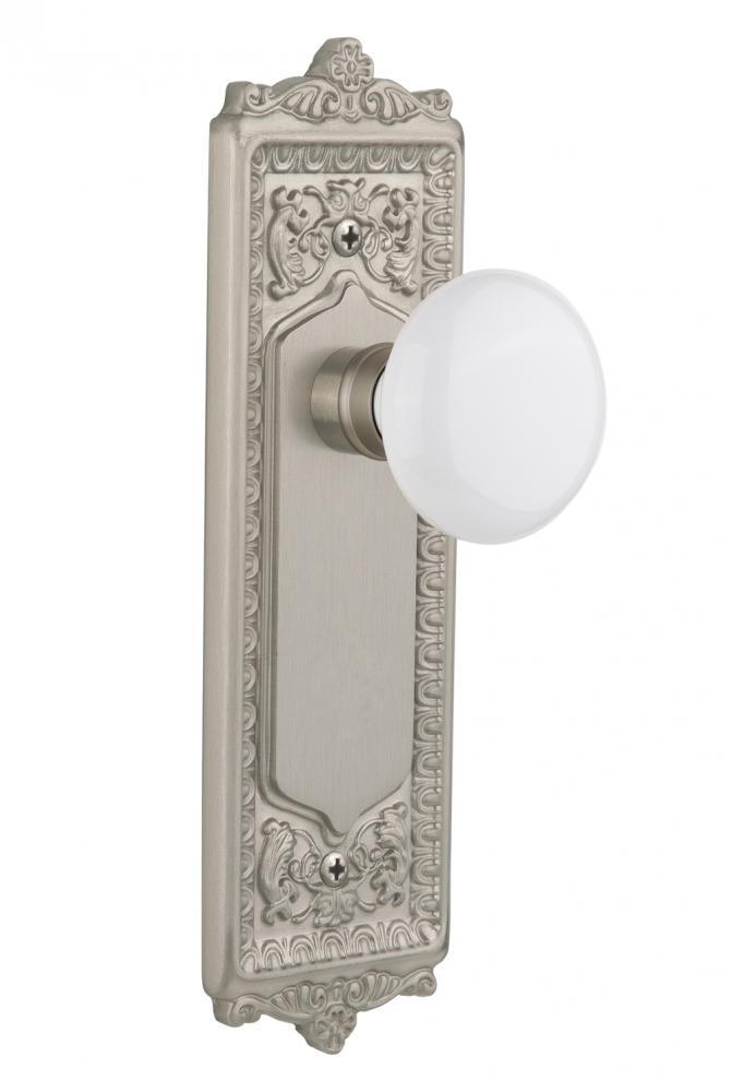 Nostalgic Warehouse Egg & Dart Plate Privacy White Porcelain Door Knob in Satin Nickel