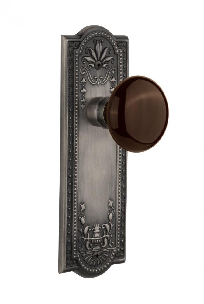 Nostalgic Warehouse Meadows Plate Privacy Brown Porcelain Door Knob in Antique Pewter