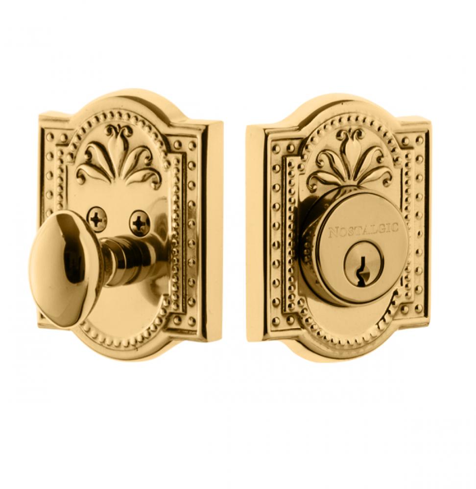 Nostalgic Warehouse Meadows Plate Single Cylinder Deadbolt in Unlacquered Brass