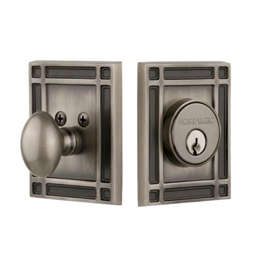 Nostalgic Warehouse Mission Plate Single Cylinder Deadbolt in Antique Pewter