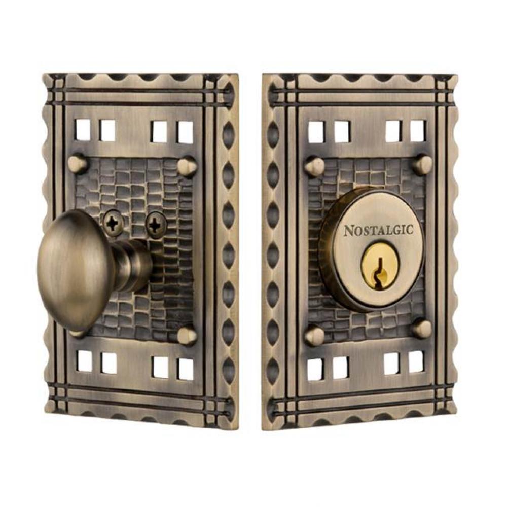 Nostalgic Warehouse Craftsman Plate Single Cylinder Deadbolt in Antique Brass